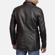 Men's Wine 黑色 真皮西装外套 男士 - Lateral Side Profile View Showing Sleeve Cut &amp; Athletic Taper Fit