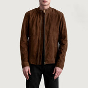 Zen 棕色 Suede 真皮机车夹克 男士 in Brown Goatskin Suede - Front Profile View &amp; Tailored Silhouette | Buy Online